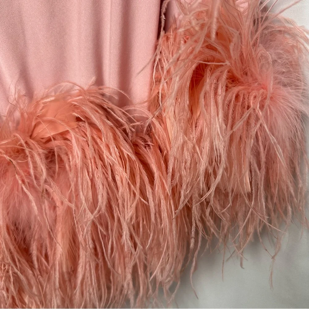 Vintage Pink Peignoir Boudoir Bedroom Jacket w/ Ostrich Feather Trim - Picture 3 of 9